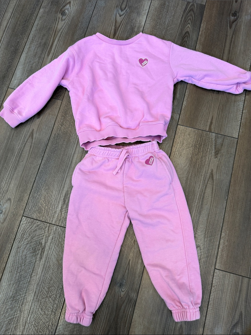Zara Pink Sweatshirt and Jogger Set - Heart Detail - 3T